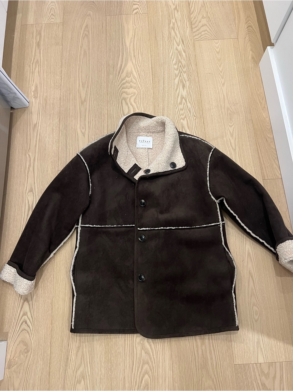 Dark Brown Suede Shearling-Lined Jacket (NEVER WORN)